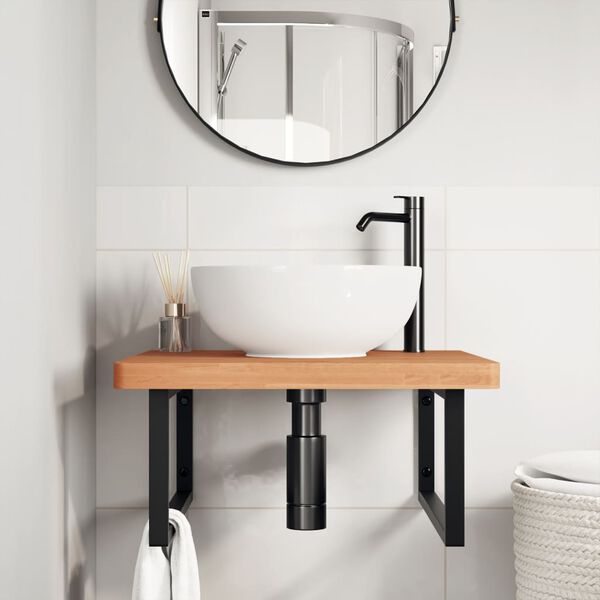 vidaXL Basin Shelf Wall Mounted Steel and Solid Wood Beech