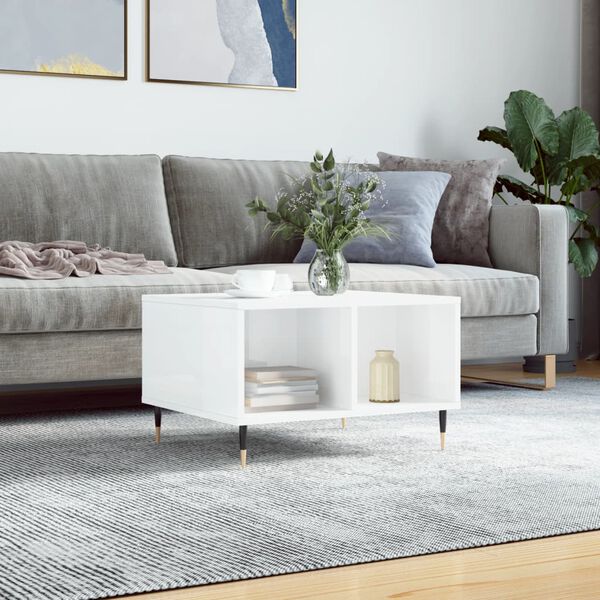 vidaXL Coffee Table High Gloss White 60x50x36.5 cm Engineered Wood