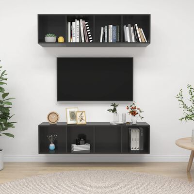 vidaXL Wall-mounted TV Cabinets 2 pcs High Gloss Grey Engineered Wood