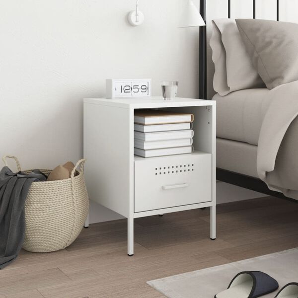 vidaXL Bedside Cabinet White 36x39x50.5 cm Steel