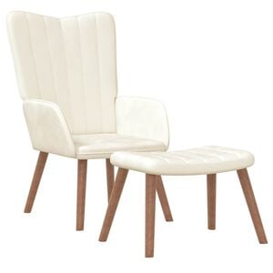 vidaXL Relaxing Chair with a Stool Cream White Velvet