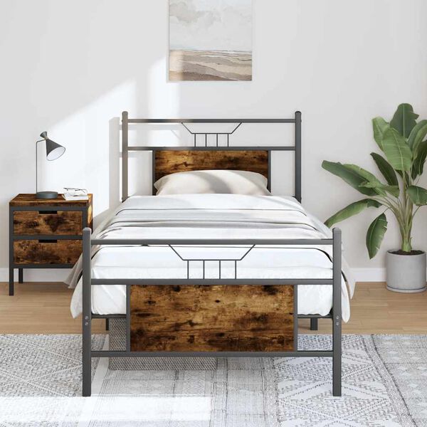 vidaXL Bed Frame without Mattress Smoked Oak 75x190 cm Small Single Engineered Wood