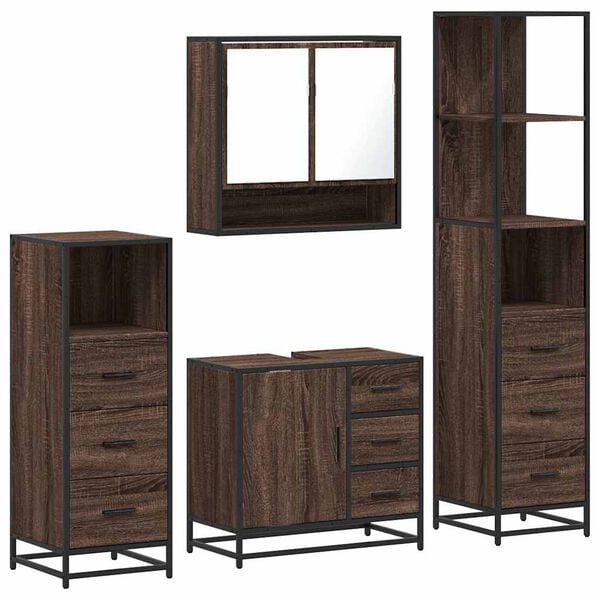 vidaXL 4 Piece Bathroom Furniture Set Brown Oak Engineered Wood