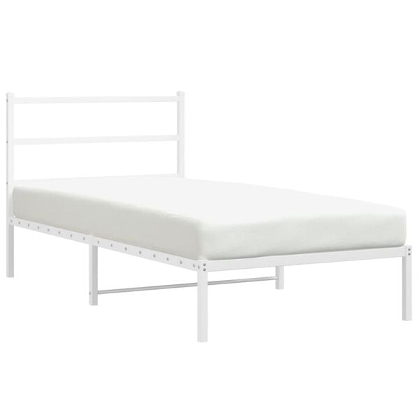 vidaXL Metal Bed Frame without Mattress with Headboard White 100x190cm