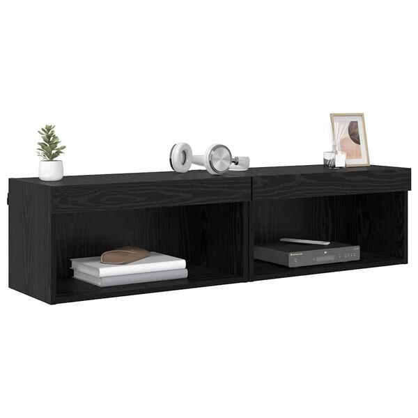 vidaXL TV Cabinets 2 pcs Black Oak 60 x 30 x 30 cm Engineered Wood