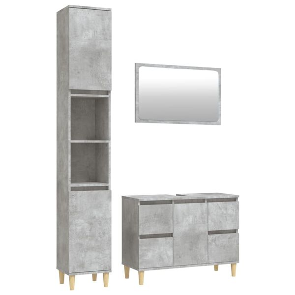 vidaXL 3 Piece Bathroom Furniture Set Concrete Grey Engineered Wood