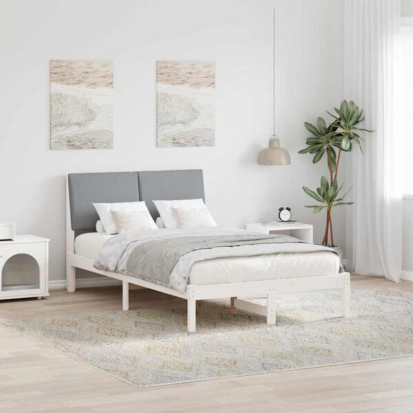 vidaXL Bed frame White and light grey 120 x 190 cm Solid pine wood
