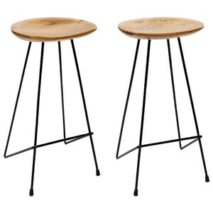 vidaXL Bar Stool | Natural wood and black | Fine sanded teak hardwood and iron