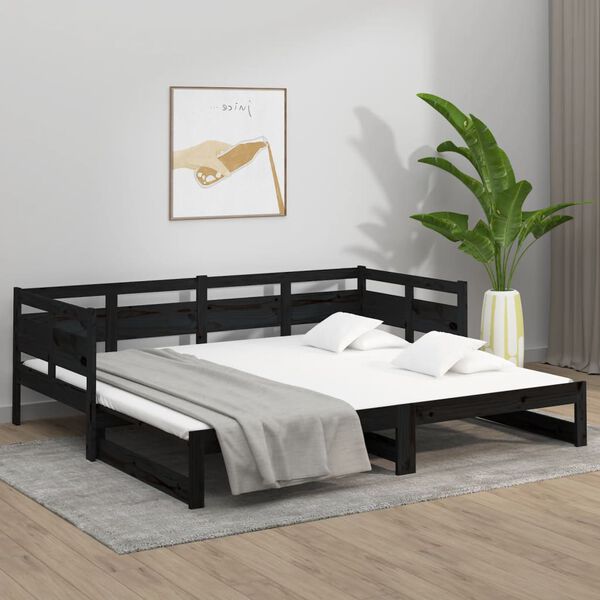 vidaXL Pull-out Day Bed without Mattress Black 2x(80x200) cm