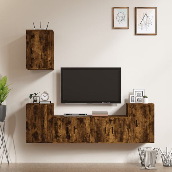 vidaXL 5 Piece TV Cabinet Set Smoked Oak Engineered Wood