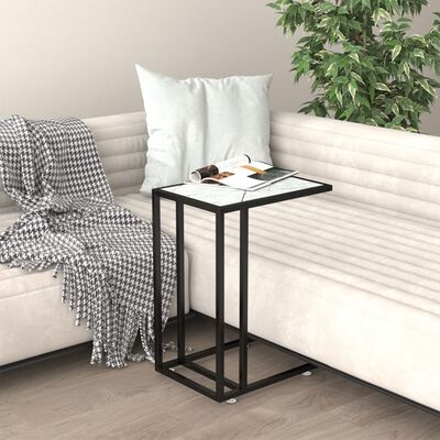vidaXL Computer Side Table White Marble 50x35x65 cm Tempered Glass