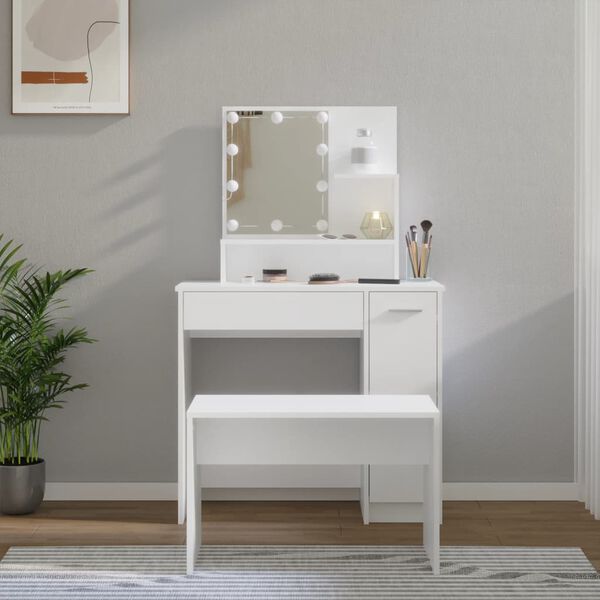 vidaXL Dressing Table Set with LED White Engineered Wood