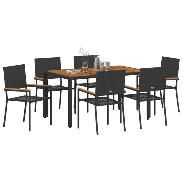 vidaXL Garden Dining Set 7 pcs Black Poly Rattan