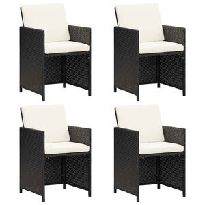 vidaXL Garden Dining Chairs with Cushions 4 pcs Black Poly Rattan