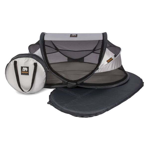 DERYAN Pop-up Baby Travel Cot with Mosquito Net Luxe Silver