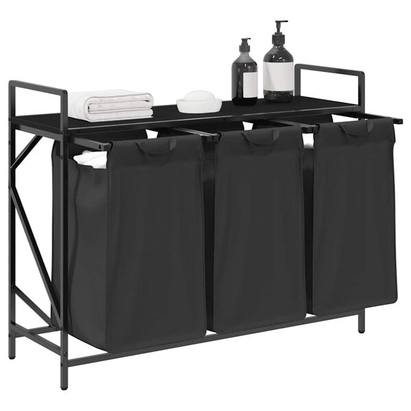 vidaXL Laundry Basket 3 Compartments with Shelf Black Oak