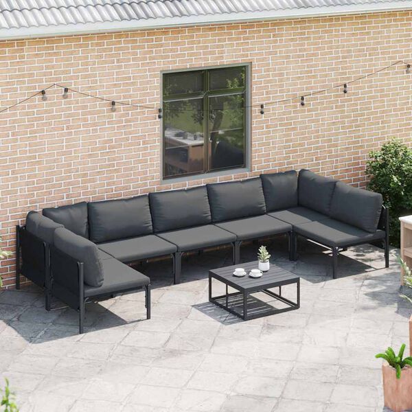 vidaXL Garden Sofa Set with Cushion 8 pcs Black Steel