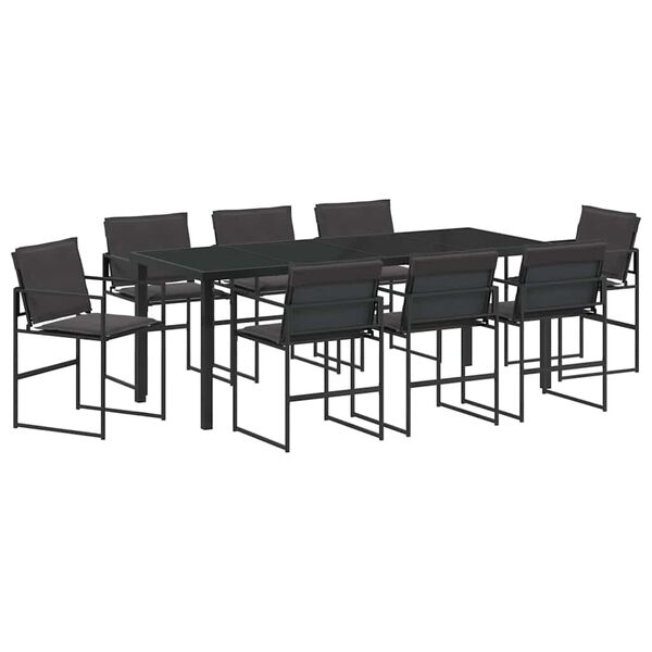 vidaXL Garden Dining Set 9 pcs Black Powder-Coated Steel