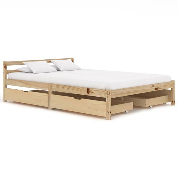 vidaXL Bed Frame without Mattress with 4 Drawers Solid Wood 140x200 cm