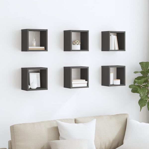 vidaXL Wall Cube Shelves 6 pcs Grey 22x15x22 cm