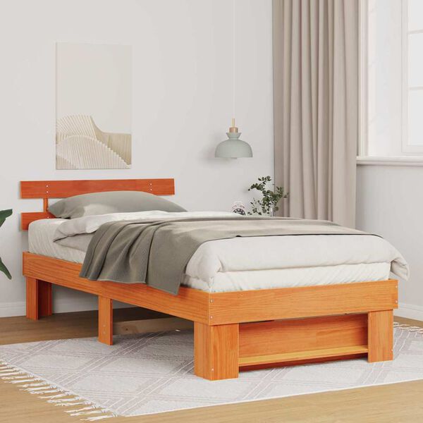 vidaXL Bed Frame with Headboard Wax Brown 75 x 190 cm Solid Pine Wood