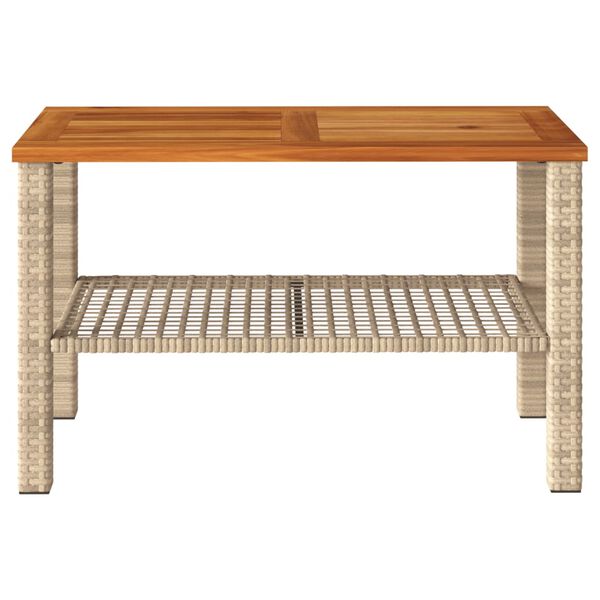 vidaXL Garden Table Beige 70x38x42 cm Poly Rattan Acacia Wood