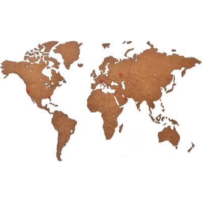 MiMi Innovations Wooden World Map Wall Decoration Luxury Brown 90x54 cm