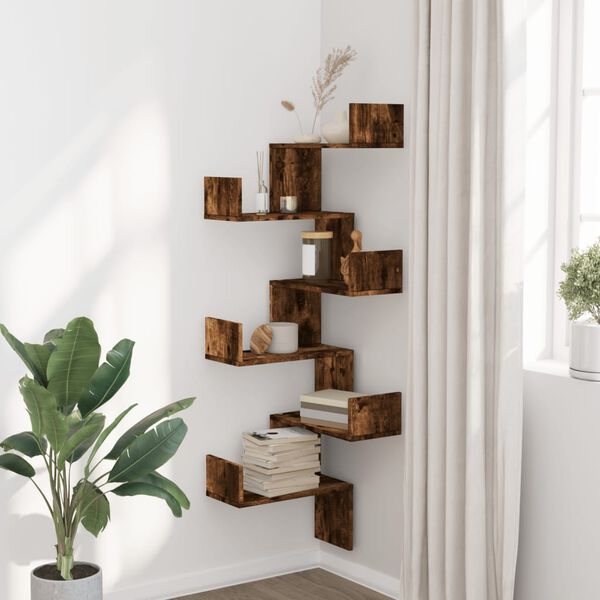 vidaXL Wall Corner Shelf Smoked Oak 45x45x147 cm Engineered Wood