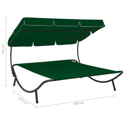 vidaXL Outdoor Lounge Bed with Canopy Green
