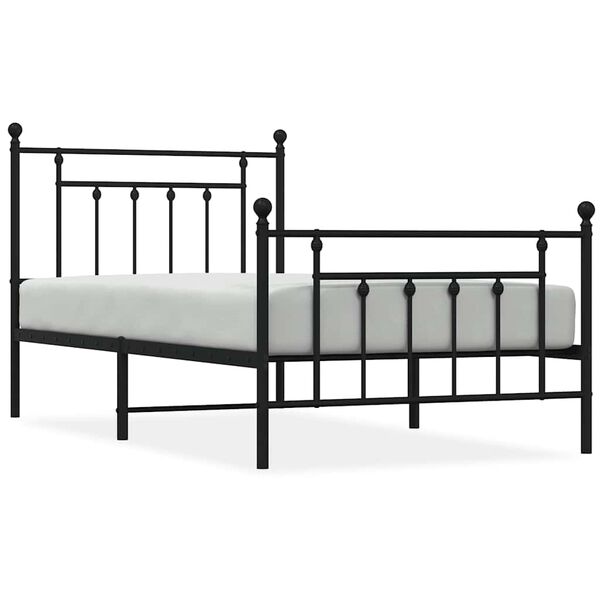 vidaXL Metal Bed Frame without Mattress with Footboard Black 100x190cm
