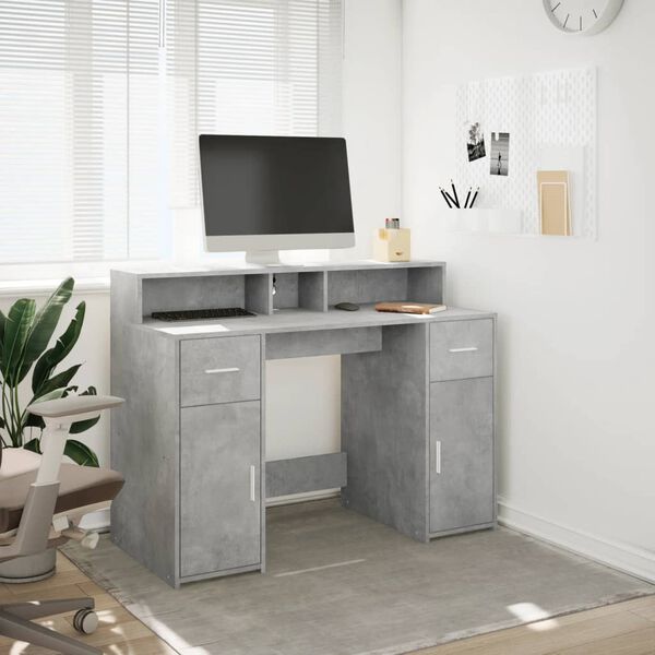vidaXL Desk with LED Lights Concrete Grey 120x55x91 cm Engineered Wood