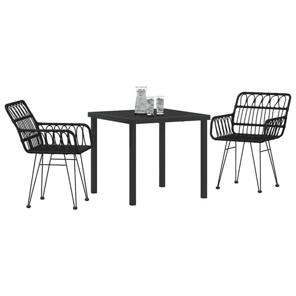 vidaXL Garden Dining Set 3 pcs Black Powder-Coated Steel