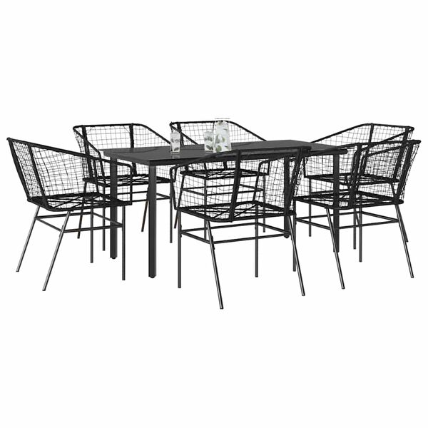 vidaXL 7 Piece Garden Dining Set Black Poly Rattan Glass