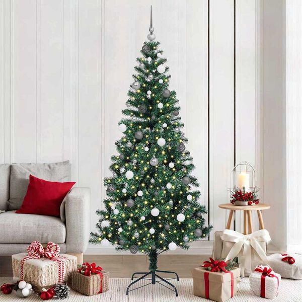 vidaXL Artificial Pre-lit Christmas Tree Green 210 cm PVC and Metal
