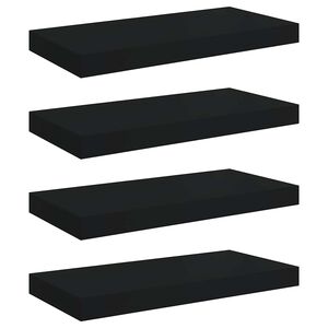 vidaXL Floating Wall Shelves 4 pcs Black 50x23x3.8 cm MDF
