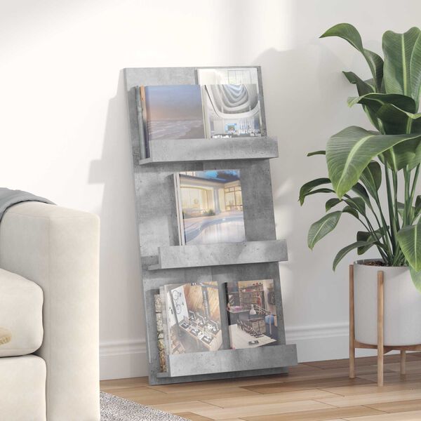 vidaXL Magazine Rack Concrete Grey 51 x 11 x 102 cm Engineered Wood
