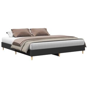 vidaXL Bed Frame | Black | Engineered wood, solid eucalyptus wood, plywood