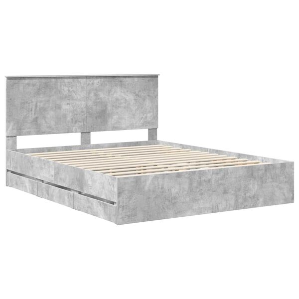vidaXL Bed Frame with Drawer Concrete Grey 160 x 200 cm Engineer Wood