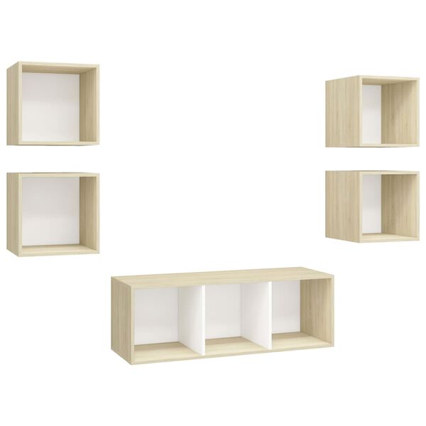 vidaXL 5 Piece TV Cabinet Set White and Sonoma Oak Engineered Wood