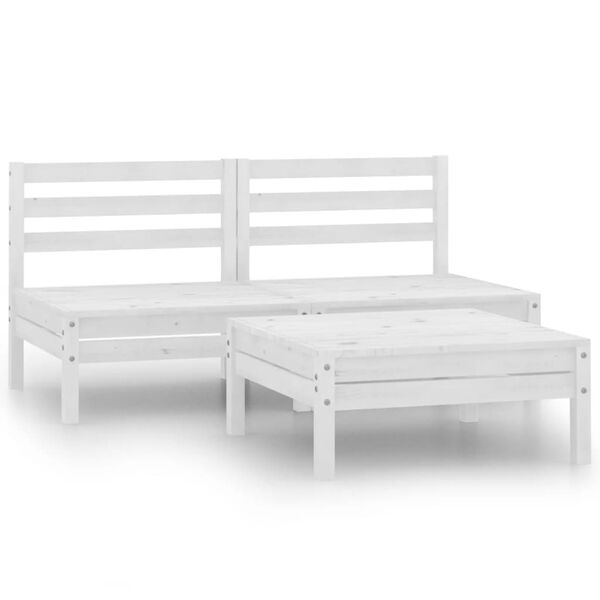 vidaXL 3 Piece Garden Lounge Set White Solid Pinewood