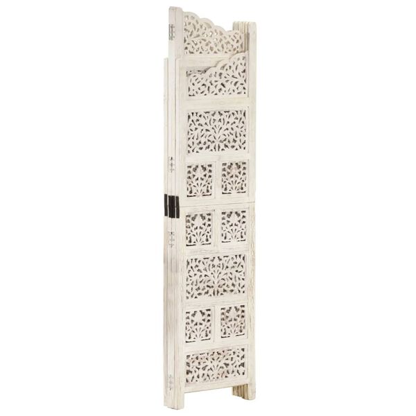 vidaXL Hand carved 4-Panel Room Divider White 160x165 cm Solid Mango Wood