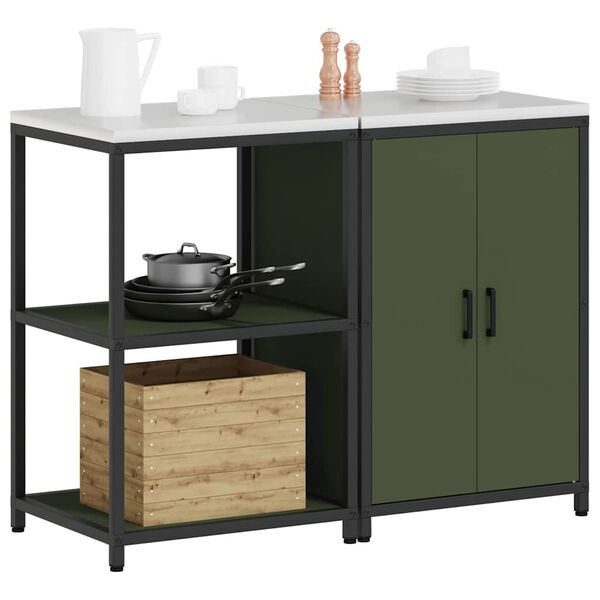 vidaXL Kitchen Storage Set 2 pcs Olive Green Cold-rolled Steel