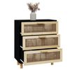 vidaXL Sideboard Black 60x30x70 cm Solid Wood Pine and Natural Rattan