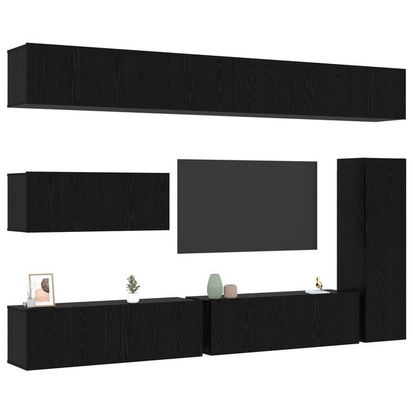 vidaXL TV Cabinet Set Wall-mounted 7 pcs Black Oak Engineered Wood