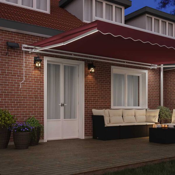 vidaXL Manual Retractable Awning with LED Burgundy 500x300 cm