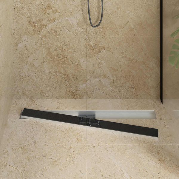 vidaXL Shower Drain with Glass Cover Black 90 cm Stainless Steel 304