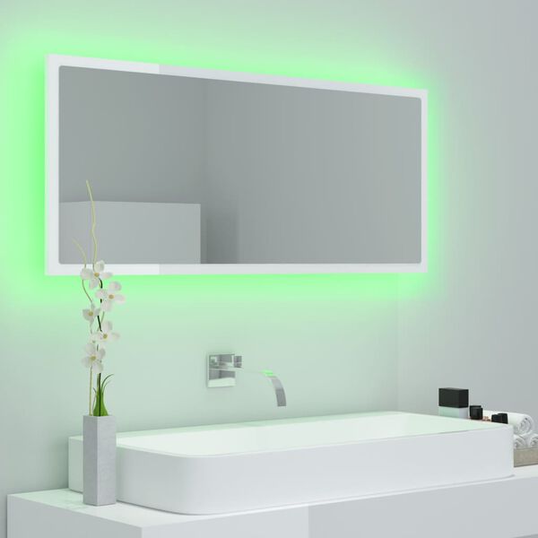 vidaXL LED Bathroom Mirror High Gloss White 100x8.5x37 cm Acrylic