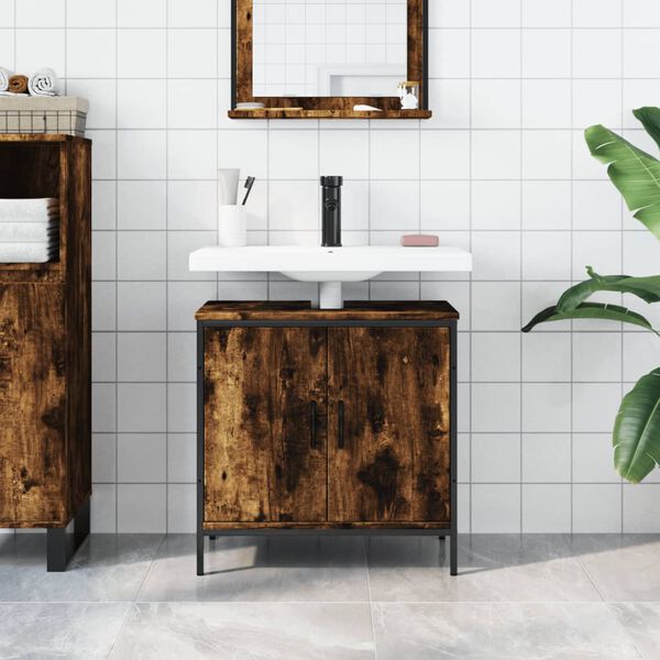 vidaXL Bathroom Sink Cabinet Smoked Oak 60x30x60 cm Engineered Wood