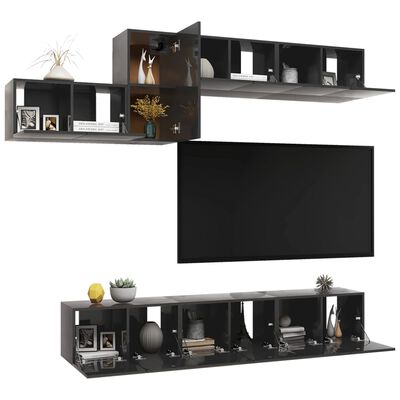 vidaXL 7 Piece TV Cabinet Set High Gloss Grey Engineered Wood