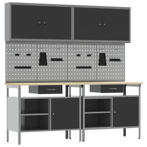 vidaXL Work Bench Set 8 pcs Black and Grey Powder-Coated Steel